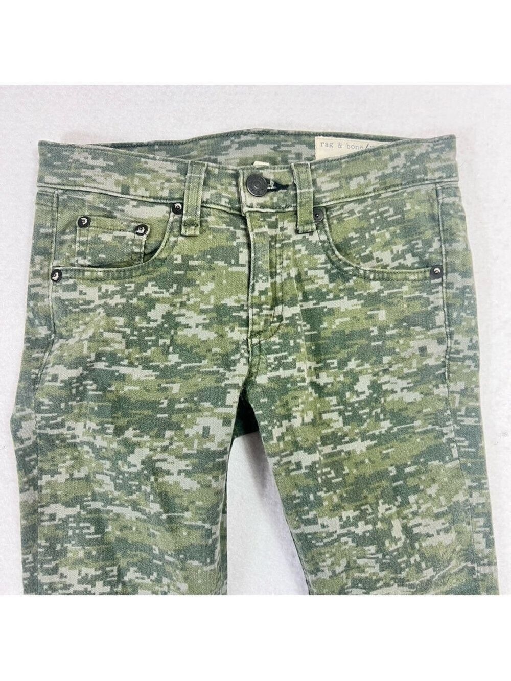 Rag & Bone Skinny Ankle Jeans Size 24 Green Camo Low Rise - Picture 4 of 14